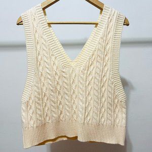 Brand New Oversized V Neck Sleeveless Cable-Knit Preppy Style Sweater Vest